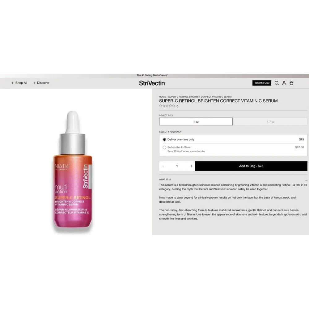 STRIVECTIN  Multi Action Super C Retinol Brighten Correct Vitamin C Serum 2 1oz